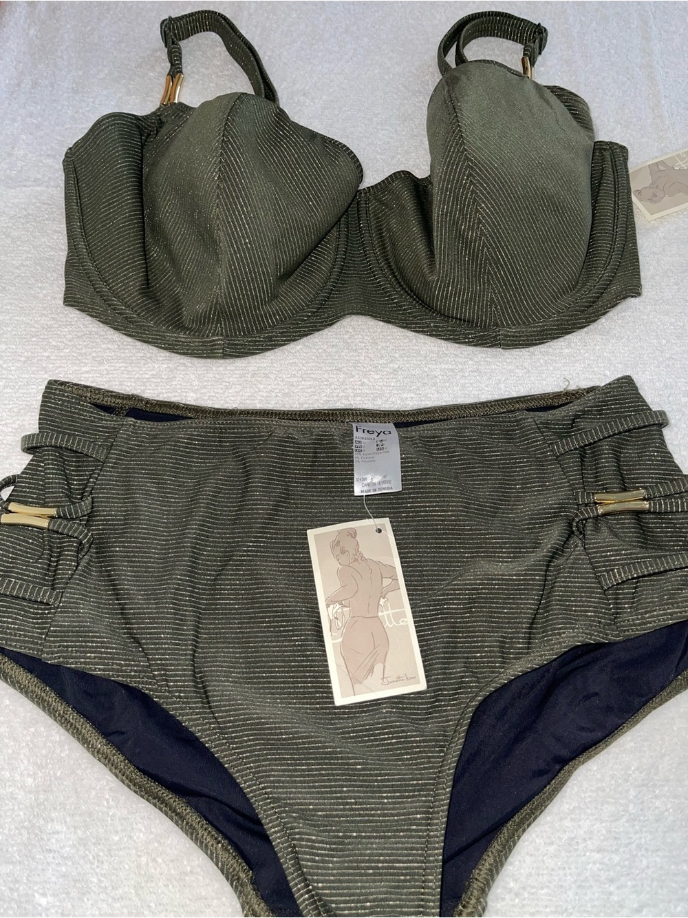 RARE Freya Olive Green & Gold Bikini Set w/ Gold Hardware - NWT - Picture 2 of 9
